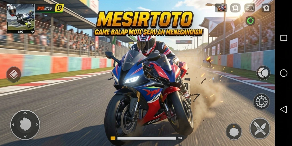 Screenshot gameplay <strong>MESIRTOTO</strong> menampilkan balapan motor yang seru dan menantang.